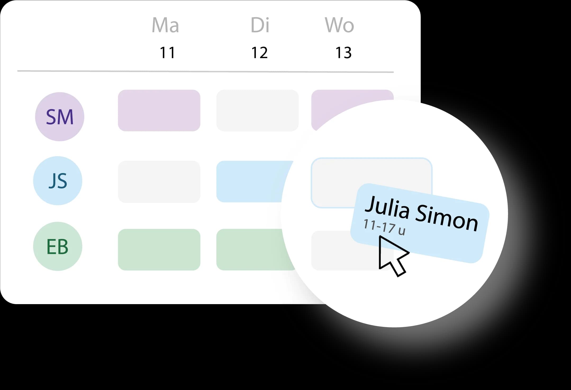 Schedule in Tiemdo where an employee is dragged and dropped onto a workday