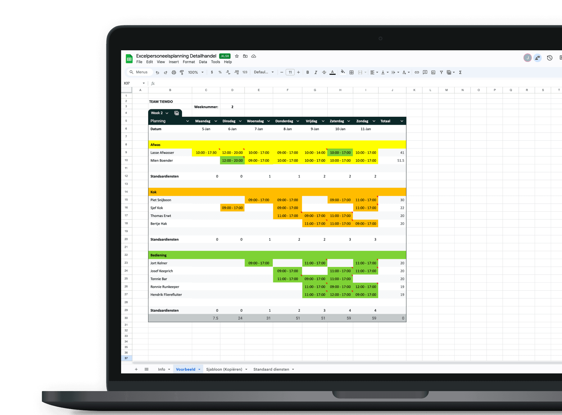 Hospitality staff scheduling in Excel